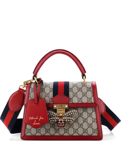 Pre-owned Gucci Queen Margaret Top Handle Bag Gg Coated Canvas With Leather Small Satchel In Blue