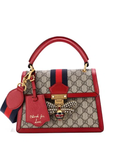 Pre-owned Gucci Queen Margaret Top Handle Bag Gg Coated Canvas With Leather Small Satchel In Brown