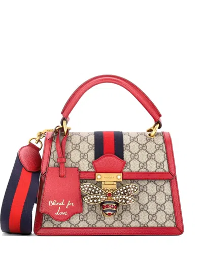 Pre-owned Gucci Queen Margaret Top Handle Bag Gg Coated Canvas With Leather Small Satchel In Brown