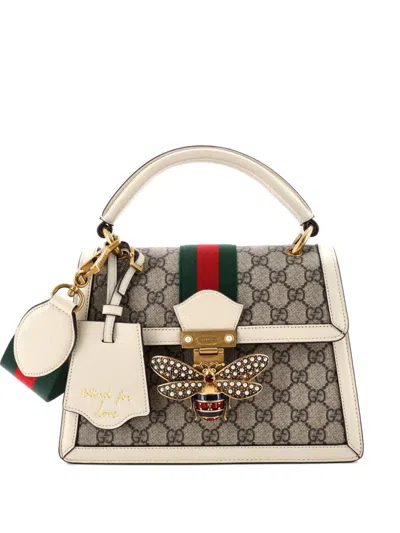 Pre-owned Gucci Queen Margaret Top Handle Bag Gg Coated Canvas With Leather Small Satchel In Brown