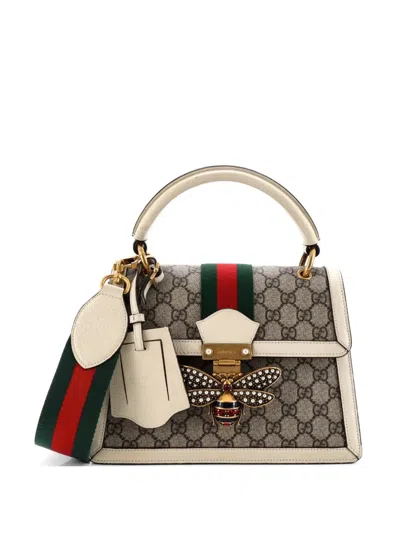 Pre-owned Gucci Queen Margaret Top Handle Bag Gg Coated Canvas With Leather Small Satchel In Brown