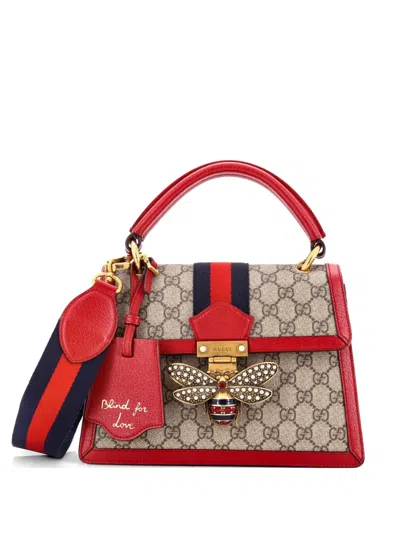 Pre-owned Gucci Queen Margaret Top Handle Bag Gg Coated Canvas With Leather Small Satchel In Brown