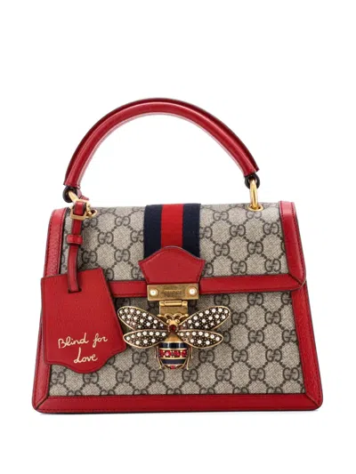 Pre-owned Gucci Queen Margaret Top Handle Bag Gg Coated Canvas With Leather Small Satchel In Brown