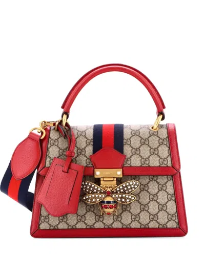 Pre-owned Gucci Queen Margaret Top Handle Bag Gg Coated Canvas With Leather Small Satchel In Brown