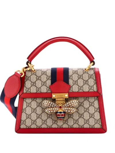 Pre-owned Gucci Queen Margaret Top Handle Bag Gg Coated Canvas With Leather Small Satchel In Brown