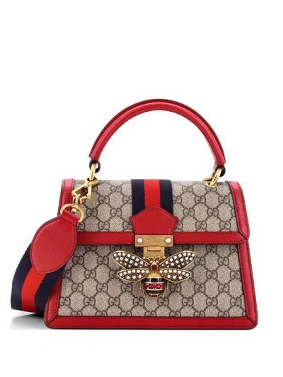 Pre-owned Gucci Queen Margaret Top Handle Bag Gg Coated Canvas With Leather Small Satchel In Brown