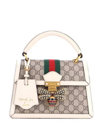 Pre-owned Gucci Queen Margaret Top Handle Bag Gg Coated Canvas With Leather Small Satchel In Brown