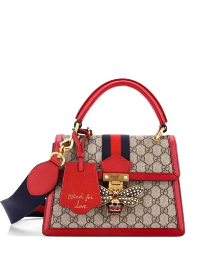Pre-owned Gucci Queen Margaret Top Handle Bag Gg Coated Canvas With Leather Small Satchel In Red