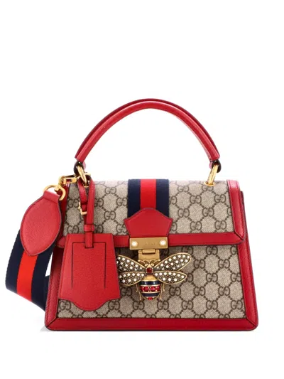Pre-owned Gucci Queen Margaret Top Handle Bag Gg Coated Canvas With Leather Small Satchel In Red