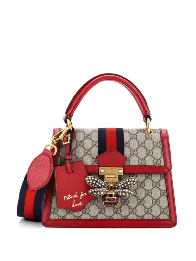Pre-owned Gucci Queen Margaret Top Handle Bag Gg Coated Canvas With Leather Small Satchel In Red