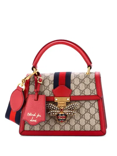 Pre-owned Gucci Queen Margaret Top Handle Bag Gg Coated Canvas With Leather Small Satchel In Red