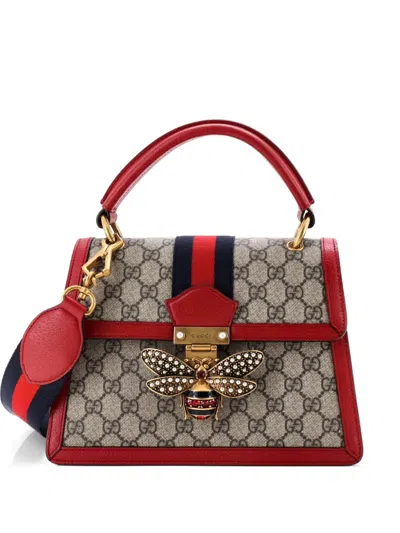 Pre-owned Gucci Queen Margaret Top Handle Bag Gg Coated Canvas With Leather Small Satchel In Red