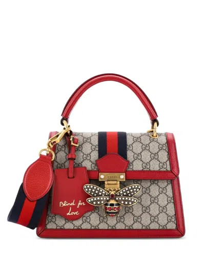 Pre-owned Gucci Queen Margaret Top Handle Bag Gg Coated Canvas With Leather Small Satchel In Red