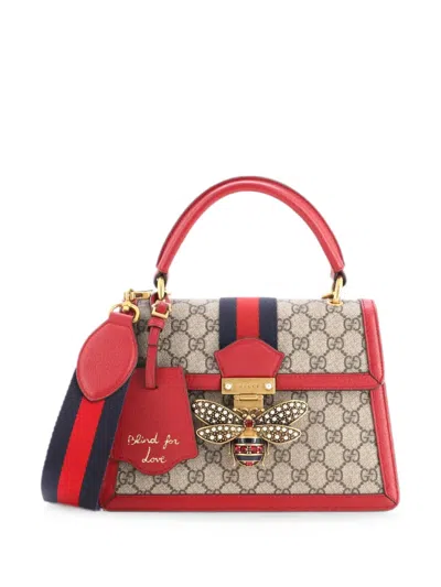Pre-owned Gucci Queen Margaret Top Handle Bag Gg Coated Canvas With Leather Small Satchel In Red