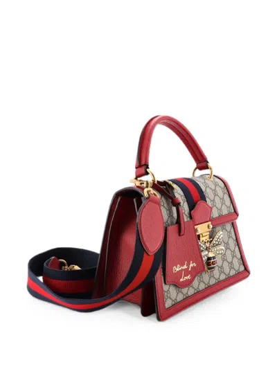 Pre-owned Gucci Queen Margaret Top Handle Bag Gg Coated Canvas With Leather Small Satchel In Red