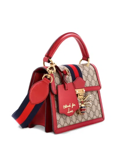 Pre-owned Gucci Queen Margaret Top Handle Bag Gg Coated Canvas With Leather Small Satchel In Red