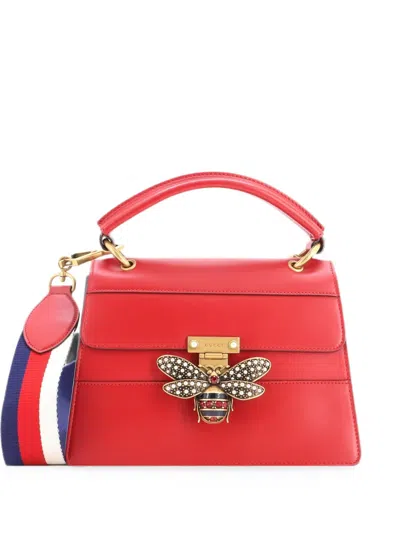 Pre-owned Gucci Queen Margaret Top Handle Bag Leather Small Satchel In Red