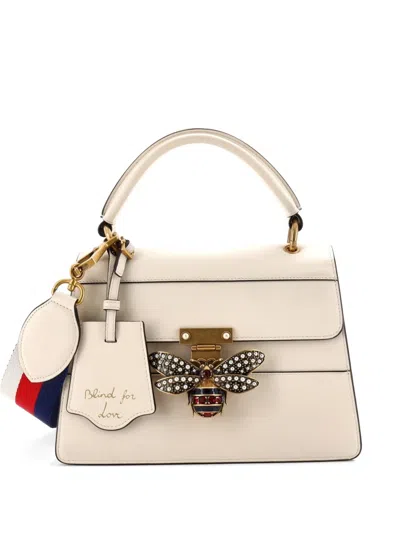 Pre-owned Gucci Queen Margaret Top Handle Bag Leather Small Satchel In White