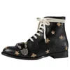 Gucci Queercore Bee Accent Lace-up Boots 'black' In Multi
