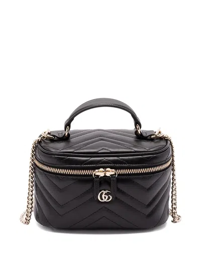 Gucci Women Black Handbag With Chain-link Shoulder Strap And Gg Plaque On The Front In Leather Woman
