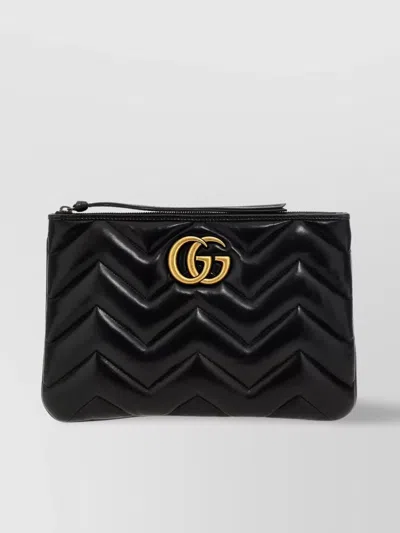Gucci Quilted Chevron Chain Strap Clutch In Black