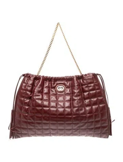 Pre-owned Gucci Quilted Deco Large In Burgundy