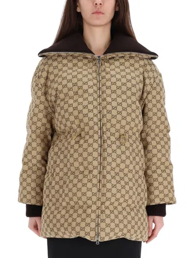 Gucci Quilted Down Jacket In Brown