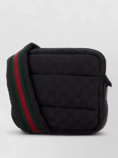 Gucci Quilted Fabric Crossbody Bag Adjustable Strap In Black