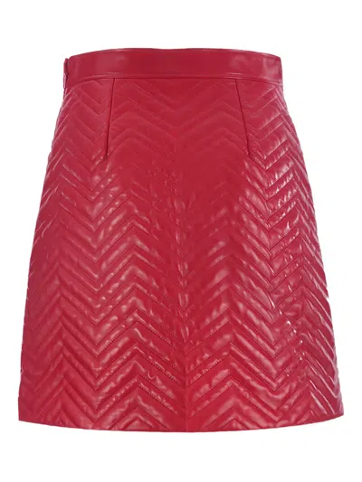 Gucci Quilted Gg-detail Leather Mini Skirt In Red
