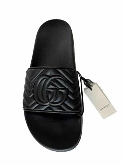 Pre-owned Gucci Quilted Gg Logo Men's Rubber Black Sandals 10.5 Us ( 10g) 601041