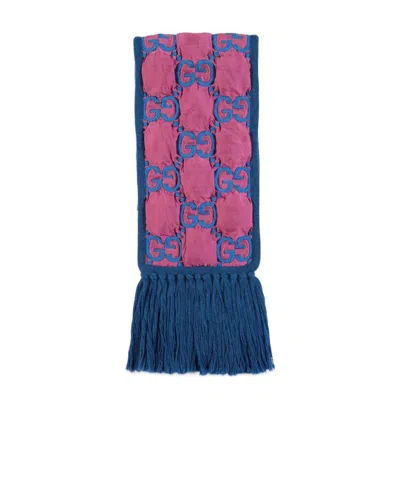 Gucci Quilted Gg Scarf In Blue