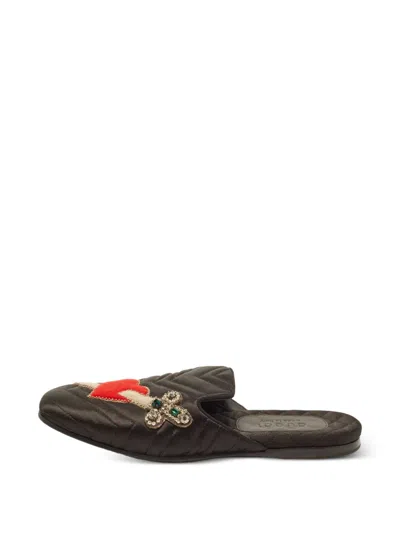 Pre-owned Gucci Quilted Heart-patch Mules In Brown