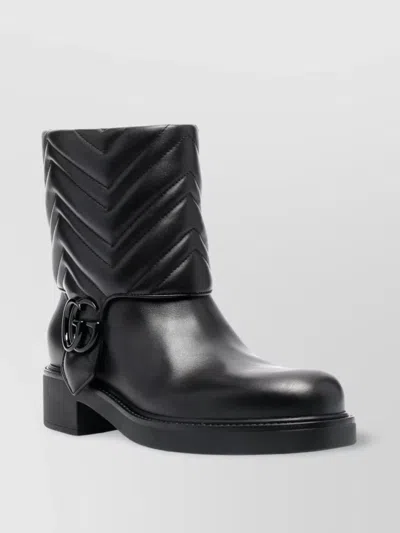Gucci Quilted Leather Ankle Boots With Low Heel