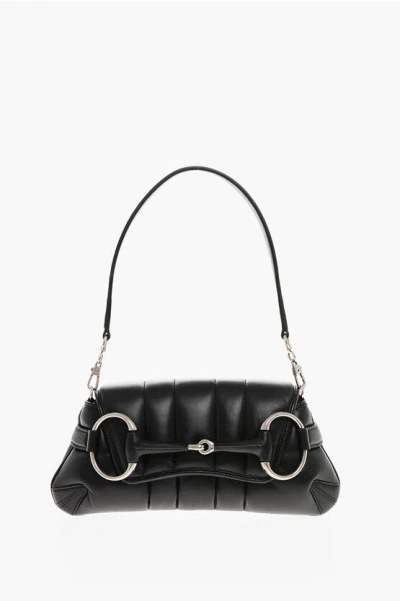 Gucci Quilted Leather G-horsebit Bag With Removable Shoulder Strap In Black