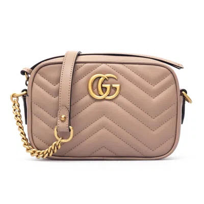 Gucci Quilted Leather Gg Marmont Bag In Pink