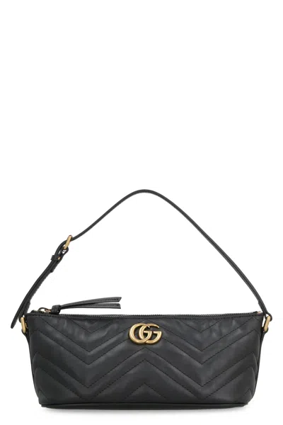 Gucci Quilted Leather Shoulder Bag With Gold-tone Logo For Women In Black