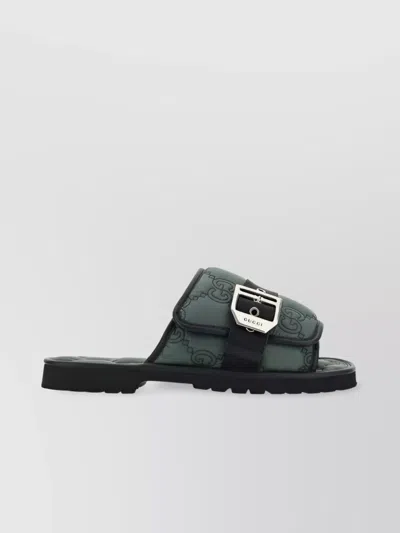 Gucci Quilted Logo Buckle Sandals In White