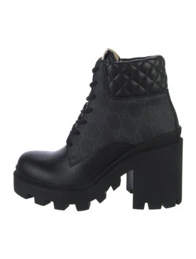 Pre-owned Gucci Quilted Pattern Combat Boots In Black