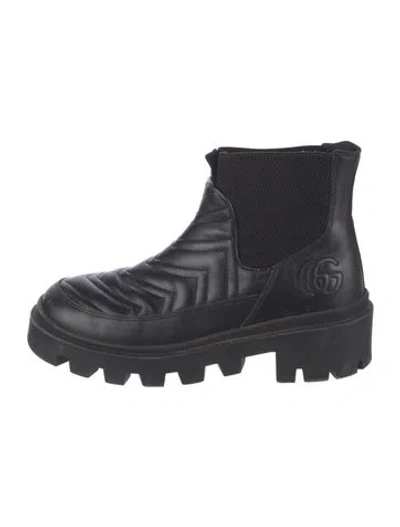 Pre-owned Gucci Quilted Pattern Leather Chelsea Boots In Black