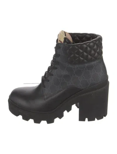 Pre-owned Gucci Quilted Pattern Leather Combat Boots In Black