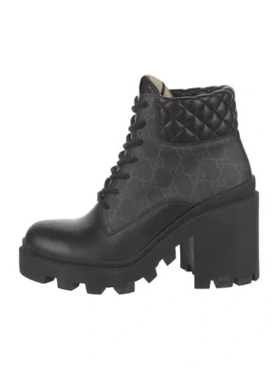 Pre-owned Gucci Quilted Pattern Leather Combat Boots In Black