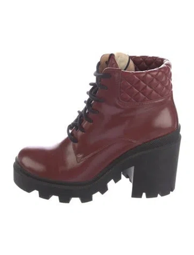 Pre-owned Gucci Quilted Pattern Leather Combat Boots In Burgundy