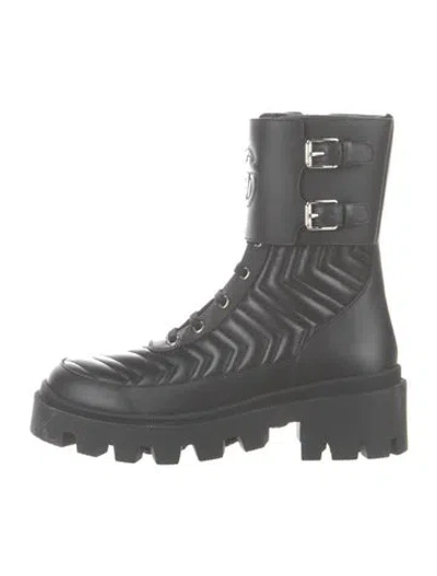 Pre-owned Gucci Quilted Pattern Leather Combat Boots In Gray