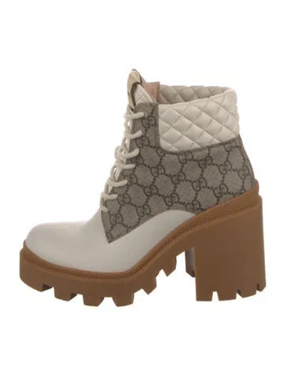 Pre-owned Gucci Quilted Pattern Leather Combat Boots In Neutral