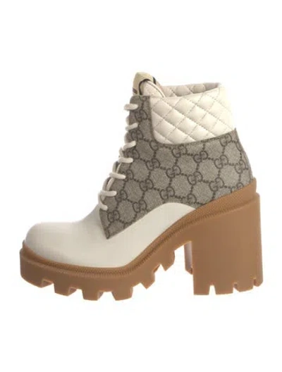 Pre-owned Gucci Quilted Pattern Leather Combat Boots In Neutral