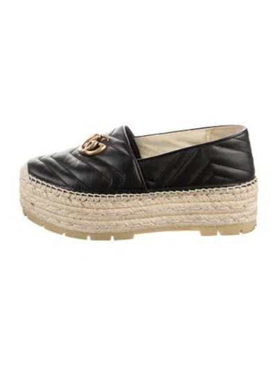 Pre-owned Gucci Quilted Pattern Leather Espadrilles In Black
