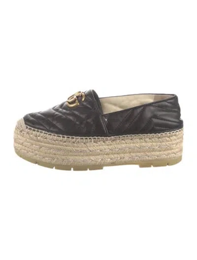 Pre-owned Gucci Quilted Pattern Leather Espadrilles In Black
