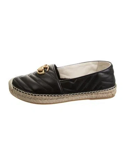 Pre-owned Gucci Quilted Pattern Leather Espadrilles In Black