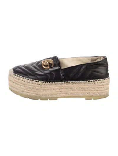 Pre-owned Gucci Quilted Pattern Leather Espadrilles In Black