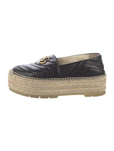 Pre-owned Gucci Quilted Pattern Leather Espadrilles In Black